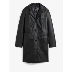 bonprix Leichter Lederimitat-Mantel mit Revers tailliert, schwarz, 48