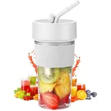 Tragbarer Mixer für Smoothie Maker, 350ml Smoothie Maker to go Typ-C Tragbarer Persönlicher Mixer BPA-Free, Mini-Mixer mit 6 Klingen für Saft Babynahrung Reisen (Weiß)