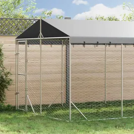 vidaXL Outdoor-hundezwinger mit Dach Silbern 3x6x2,5m Verzinkter Stahl