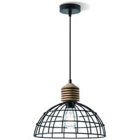 Besselink licht Pendelleuchte VINTO schwarz - Draht und Holz - E27 - 30cm Durchmesser - 1m Kabel