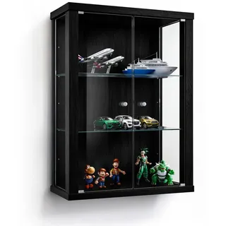 K-Möbel Hängevitrine Glas, 2 Fächer, Rechteckig, 60x80x25 cm, Wohnzimmer, Wohnwände, Vitrinenschränke - 2 Jahre Gewährleistung - mind. 14 Tage Rückgaberecht - Schwarz