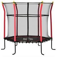 Homcom Ø160 cm Kinder Trampolin Gartentrampolin mit Sicherheitsnetz Randabdeckung Fitness-Trampolin Mini-Trampoline mit Netz für 3-10 Jahre Stahl Rot