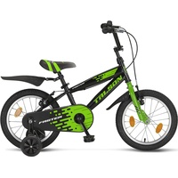 Talson 16 Zoll Kinderfahrrad inkl. Kettenschutz, Stützräder und Zubehör Jungen Fahrrad (Schwarz-Grün)