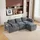 Okwish Dreisitzer Ecksofa mit Hocker, Kissen, Getränkehalter und 2 Seitentaschen, In Chenille Grau