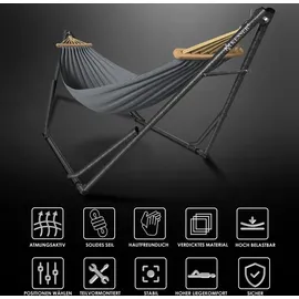 Kesser KESSER® Hängematte Vill mit Gestell Metall Faltbar verstellbar Stabiler Rahmen Indoor & Outdoor Mit Tragetasche + Beutel Hängesessel Hängemattengestell Camping Garten Pool Balkon Terrasse