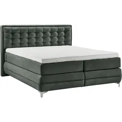 Boxspringbett "Dubai", schwarz (d 520 anthrazit), B:217cm L:214cm, GALLERY M BRANDED BY MUSTERRING, Komplettbetten, Boxspringbett, Winkelfuß in Chrom, 3 Härtegrade, Kopfteil in Kassettensteppung