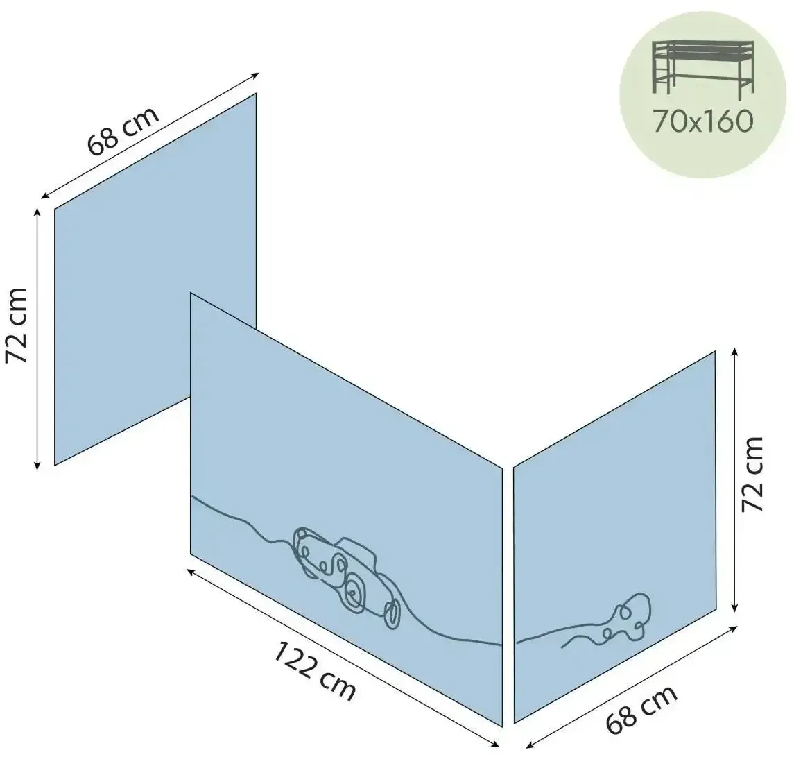 Hoppekids Vorhang für Spielbett 70x160   ¦ blau ¦ Maße (cm): B: 300 H: 72