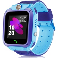 Smartwatch für Kinder, wasserdichte, sichere Smartwatch mit GPS-Tracker, Anrufen, SOS-Kamera für Kinder, Schüler im Alter von 3–12 Jahren (blau)