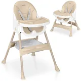 Ricokids Hochstuhl Baby Kinderhochstuhl - Ab 6 Monaten - Essstuhl - Höhenverstellbar - Abnehmbarer Essbrett - Sicherheitsgurt - Beige