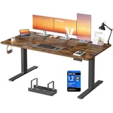 VASAGLE Höhenverstellbarer Schreibtisch, mit USB Anschluss und Speicherfunktion vintagebraun