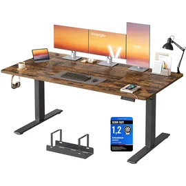 VASAGLE Höhenverstellbarer Schreibtisch, mit USB Anschluss und Speicherfunktion vintagebraun