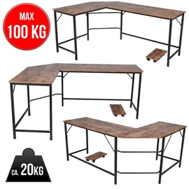 Vendomnia Schreibtisch L Form - industrial Design, aus Metall, 138x138 cm, mit mobiler Ablage, Schwarz Braun - Eckscreibtisch, Com - Schwarz
