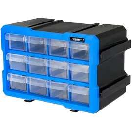 HMF Sortimentskasten Kunststoff 29,5 x 19,5 x 16 cm Blau/Schwarz 12 Schubladen
