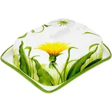 Lashuma Keramik Butterdose 18x14 cm, Butterglocke mit Deckel, Bemaltes Buttergefäß Motiv: Pusteblume