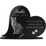 Grabstein Gedenkstein Herzform aus hochwertigem Hochglanz Acrylglas (bruchsicher / wetterfest) Grabplatte mit Gravur / Fotogravur ab 18x14 cm Gedenktafel für Menschen und Tiere Andenken Außenbereich