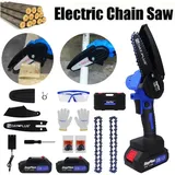 Neu 2023 Bürstenlos Kettensäge Mini Kettensäge mit Akku Elektro Kettensäge 4 Zoll Handkettensäge Schnurloses mit 2 Batterien & 2 Ketten &1 Ladegerät