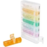 Relaxdays Tablettenbox 7 Tage 4 Fächer, morgens, mittags, abends, nachts, BPA-frei, Wochenbox für Medikamente, bunt