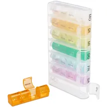 Relaxdays Tablettenbox 7 Tage 4 Fächer, morgens, mittags, abends, nachts, BPA-frei, Wochenbox für Medikamente, bunt