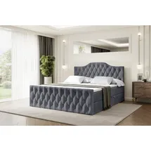 altdecor Boxspringbett mit Fußteil, H3 Matratze und Topper - 160x200 cm - VILA-1-Z - Dunkelgrau Samt - Polsterbett mit Bettkasten und Lattenrost, ... - Dunkelgrau