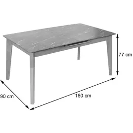 Mendler Esszimmertisch HWC-M57, Esstisch, Massiv-Holz Laminat Melamin 160-200x90cm, ausziehbar Beton-Optik, braune Beine