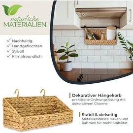 HMF Hängekorb geflochten aus Wasserhyazinthe Aufbewahrungskorb zum Aufhängen 15 x 40 x 15 cm beige