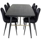 ebuy24 Gold Essgruppe Esstisch Ausziehbarer Tisch Länge cm 180 / 220 schwarz und 6 Polar Esszimmerstühle Velour schwarz.