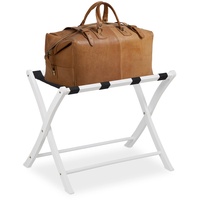 Relaxdays Kofferständer Holz, klappbar, Gepäckablage, Kofferaufbewahrung, für Reisegepäck, HxBxT: 52,5x66,5x48 cm, weiß