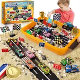 Tacobear Rennauto Spielsand Magic Sand Koffer mit Zaubersand 6 Mini-Fahrzeuge Trophäe Medaille Sensorisch Sandspielzeug Sand Spielset Geschenk für Kinder Jungen Mädchen 3 4 5 6 7 8 Jahre