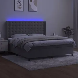 vidaXL Boxspringbett mit Matratze & LED Hellgrau 160x200 cm Samt