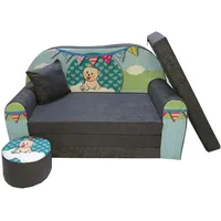 FORTISLINE - Kindersofa ausklappbar 100x60x50 cm - Kindersofa für Kinder 2in1 - Kindercouch ausklappbar - 2-Sitzer - Schlafcouch aus Schaumstoff + Hocker + Kissen - Viele Motive