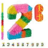 relaxdays Papierdekoration 3-teiliges Pinata Set Zahl 2 gelb|grün