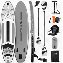 Aukai Stand Up Paddle Board 320cm 2in1 Kajak Sitz SUP Surfboard aufblasbar + Paddel und Doppelpaddel Surfbrett Paddling Paddelboard - grau - Grau