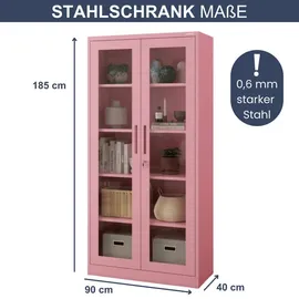 Jan Nowak Vitrinenschrank abschließbar AMELIA Glastüren, 185 x 90 x 40 cm, Wohnzimmer, Wohnwände, Vitrinenschränke