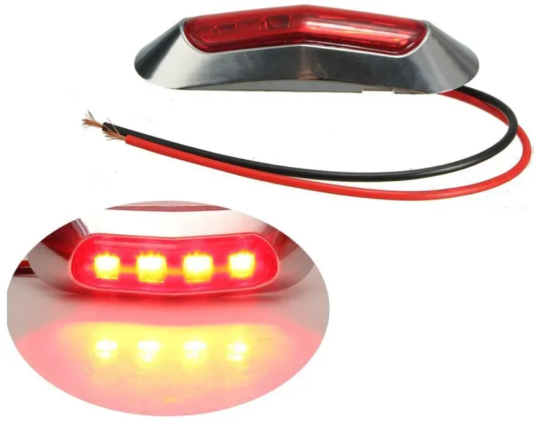 Rote LED-Positionsleuchte/Markierungsleuchte, 4 LEDs, verchromter Rahmen - 12V