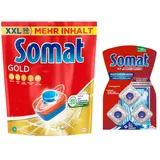 SOMAT Tabs 50 AW Gold, Geschirrspül Tabs für strahlend sauberes Geschirr auch bei niedrigen Temperaturen, gegen Eingetrocknetes + Somat Duo Power Experten 3 AW Maschinenreiniger 57g