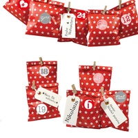 DIY Adventskalender zum Befüllen Bescherung, Papiertueten flach 13x16,5cm, rot Stern, Ziffern rosa-rot