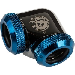 Bitspower Adapter 90 Grad 12mm AD Hardtube auf 12mm AD Hardtube - schwarz glänzend/blau, Wasserkühlung Anschluss, Blau, Schwarz