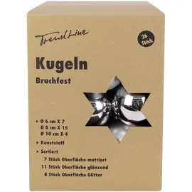 Trendline Weihnachtskugeln bruchfest, langlebig Ø 6, 8 10 cm silber 26 Stück