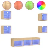 vidaXL 7-tlg. Wohnwand mit LED-Beleuchtung Sonoma-Eiche Holzwerkstoff