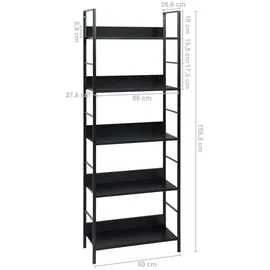 vidaXL Bücherregal 5 Regalböden 60 x 27,6 x 158,5 cm Schwarz