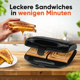 Bomann Sandwichmaker | für viereckige Sandwichplatten | Sandwichtoaster mit Antihaftbeschichtung | Toaster Sandwichtoaster mit Backampel | Sandwich Maker bis zu 820 W schwarz