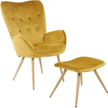 Albatros Ohrensessel mit Hocker YORK, Samt Bezug, bequem gepolstert, Fernsehsessel, Polstersessel, Farbe Ohrensessel:Gold