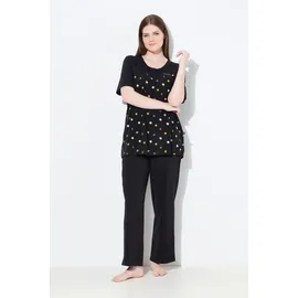 Ulla Popken Pyjama Blüten Stickerei Rundhals Halbarm schwarz 50/52