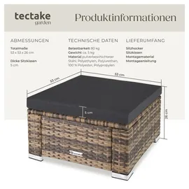 Tectake Rattan Sitzhocker 53 x 53 x 26 cm beige 1 St.