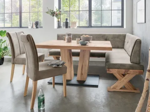 Niehoff Alexa Essgruppe-2, aus Balkeneiche, Bezug grau