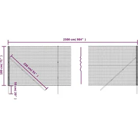 vidaXL Maschendrahtzaun Anthrazit 1,8x25 m Verzinkter Stahl - vidaXL