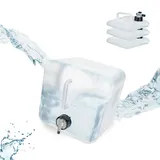 Relaxdays Faltbarer Wasserkanister 4er Set, 5 l, Faltkanister mit Hahn, BPA-frei, geschmacksneutral, transparent/schwarz
