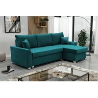 MTJMöbel Ecksofa AURORA 230x140 - UNIVERSALECKE - mit Schlaffunktion - 2 Bettkästen - Bettsofa - Türkisfarbener Samtstoff - MATT VELVET 27228 - Türkis
