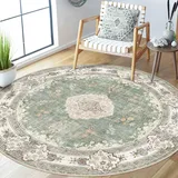 MUJOO Grüner runder Teppich, 152 cm, rund, waschbar, für Schlafzimmer, Wohnzimmer, Badezimmer, Boho-Stil, groß, rutschfest, rund, Salbeigrün