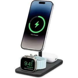 Twelve South HiRise 3 Deluxe 3-in-1 kabelloses Ladegerät 2024 – MagSafe Ladegerät 15W – Qi-es Ladegerät 7.5W – Schnellladegerät für Appl... - Schwarz